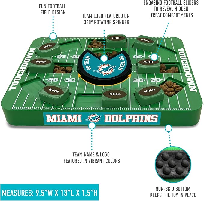 Pets First NFL Miami Dolphins Large Puzzle Toy, New Size, Interactive Dog Treat & Slow Feeding Toy