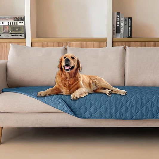 gogobunny 3X Stronger Waterproof Pet Blanket, Scratch Proof Furniture Protector for Dogs Cats, Reversible Cover 30x80 Inch, Dark Blue