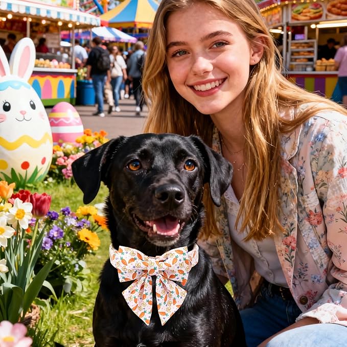 DOGWONG Easer Dog Collar with Sailor Bow,Pink Easter Dog Collar, Adjustable Durable Soft Carrot Easter Dog Collars for Male Female Puppy,XL