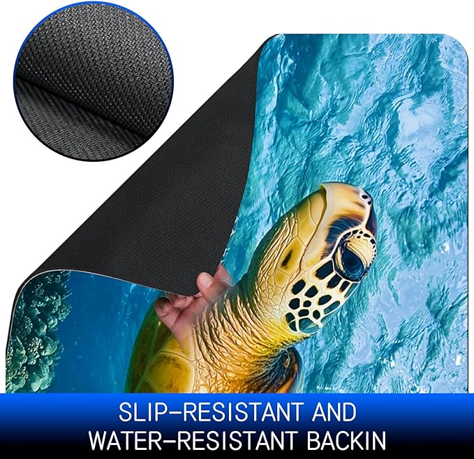Dog Food Mat, 15.7" x 23.6" Absorbent Pet Feeding Mat for Food and Water, Waterproof Diatom Mud Pet Placemat with Non-Slip Rubber Backing, Easy Clean Cat Bowl Mat for Floors - Ocean Turtle
