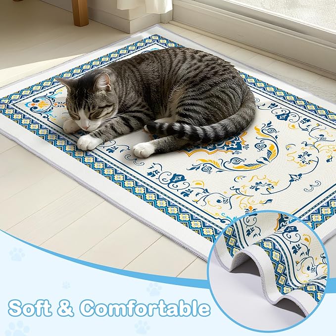 Washable Cat Litter Mat 28"x20" with Non-slip Bottom Waterproof Litter Box Mat Easy to Clean Litter Trapping Mat for Kitty