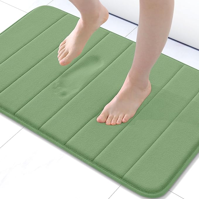 Buganda Memory Foam Bath Mat, 30" x 20", Ultra Soft and Non-Slip Bathroom Rugs, Water Absorbent and Machine Washable Bath Rug for Bathroom, Shower, and Tub, Olive Green