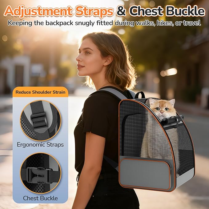 Cat Backpack Carrier Expandable for Outdoor - Foldable Cat Backpack with Breathable Mesh for Small Dog Puppy Kitten Up to 15 lbs - Soft Sided Pet Carrier for Travel Hiking Camping (Gray)