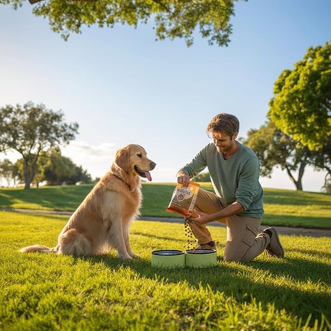 OllyDog Superbowl | Collapsible Dog Travel Bowl | 2-Compartment Food & Water | Foldable Portable Dog Dish | Hiking Camping Backpacking | Small Medium Large Dogs (Palm)