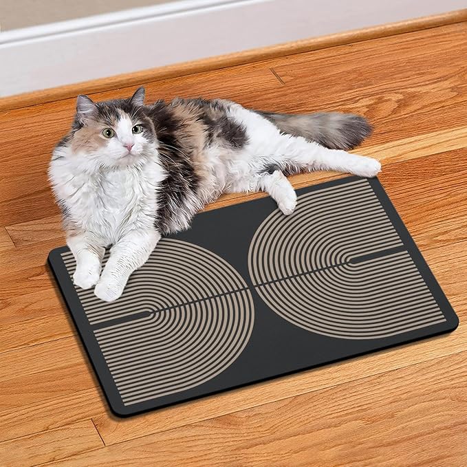 Modern Rainbow Easy Dog Food & Water Mat, Boho Vintage Pet Feeding Mat for Floor Non-Slip Waterproof, Super Absorbent Cat Bowl Mat, Easy to Clean Durable Pet Placemat,12" × 20"