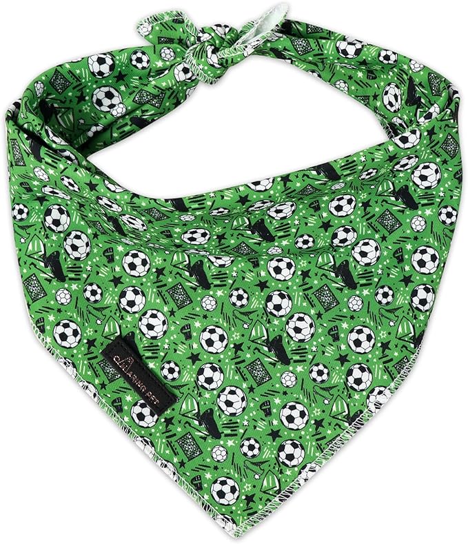 ARING PET Soccer Dog Bandanas, Cute Green Pet Bandana Scarf Triangle Bibs for Puppy Small Medium Large Boy Girl Dogs Cats-L