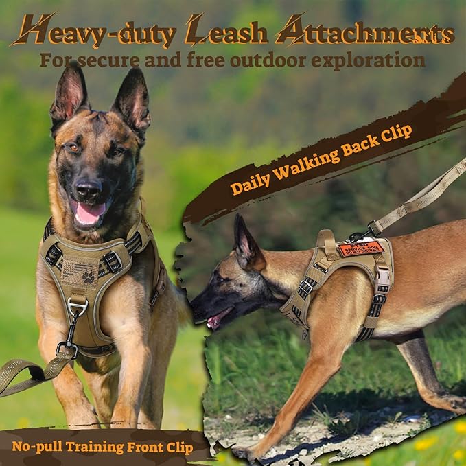 rabbitgoo Tactical Dog Harness for Small Dogs No Pull Adjustable Military Vest with Handle MOLLE Reflective Heavy Duty Dog Vest for Walking Training Hunting Outdoor Working Medium Size Dog Brown S