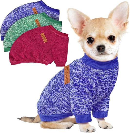 3 Pack Dog Sweaters for Small Dogs Girl Boy Winter Fleece Clothes Warm Soft Dog Sweatshirt Outfit for Dogs Cats Pet Apparel
