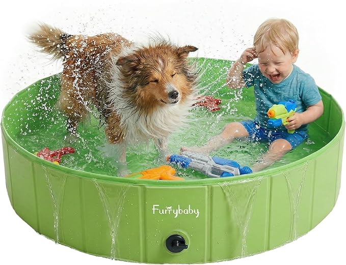 Foldable Dog Pool 40", Hard Plastic Kiddie Pool for Dogs, Collapsible Dog Pool with Rigid PP Core, Non-Slip PVC, Durable Pet Bath Tub for Indoor/Outdoor Backyard, Green