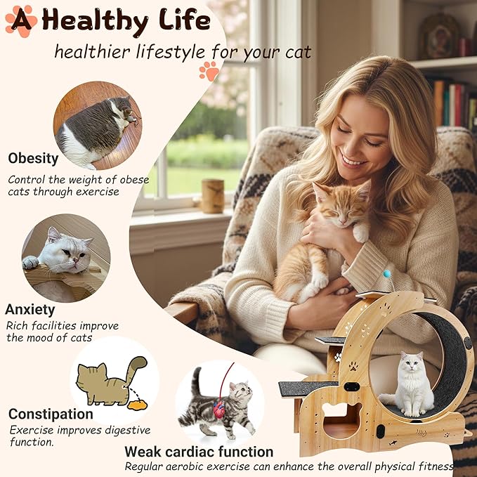 55-inch cat Wheel, 6-in-1 cat Wheels for Indoor Cats, Scratching Board, Detachable mat, Climbing Frame, nest & Toys, Multi-Functional Indoor Pet Activity Center/Walking/Training