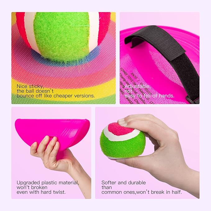 Toss and Catch Ball Game Set, Upgraded Sticky Paddle Ball Set for Kids & Toddlers, Sturdy & Water-Resistant Outdoor Backyard Beach Pool Toy, Birthday Gift for Boys Girls Ages 3-12