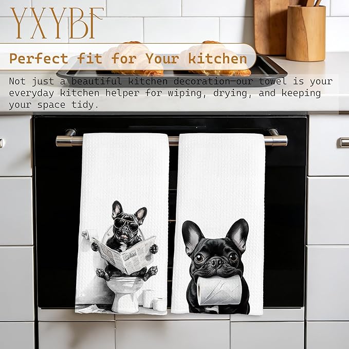 Funny French Bulldog Hand Towels for Bathroom Washroom Decor 16x24 Inches, Frenchie Gifts for Women Men, Funny Frenchie Dog Bathroom Towels Decorative, Set of 2