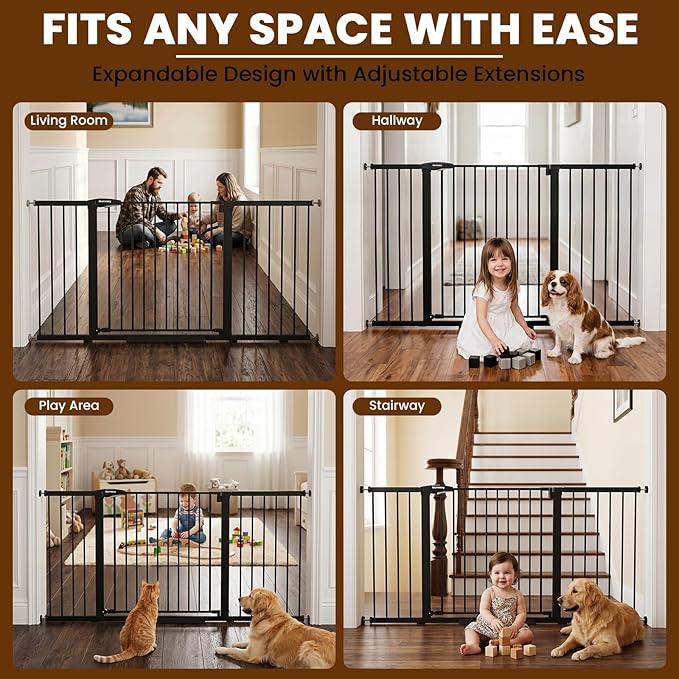 Mumeasy Extra Wide Large Baby Gate for Doorways, 36-66" Walk Through Wide Long Dog Gate for Door & Stair, Auto Close Dual Swing Pressure Mounted Child Safety Gate for Toddlers, Puppies & Pets, Black