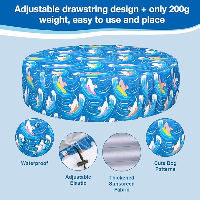 Foldable Round Dog Swimming Pool Cover, for 32 "/63“/48” Collapsible Outdoor Tub, PVC Coating Waterproof and UV Protection, Leakproof Washable Kiddie Pet Small Paddling Bath Accessories