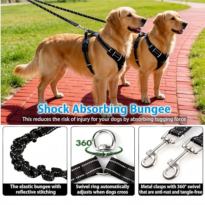 Small Breed Dual Retractable Dog Leash (Up to 44 Lbs Each) One-Button Break and Lock, Non-Slip Grip, Double-Headed, 16-Foot Extendable Pet Leash with Poop Bags, and 360° Tangle-Free (Yellow, Medium)