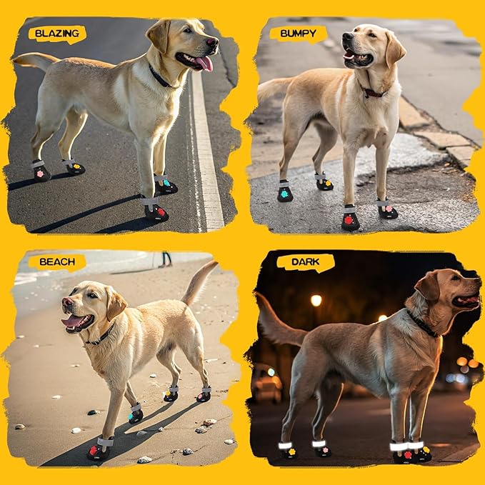 EVA Dog Shoes- Non-Slip Waterproof Dog Booties for Hot Pavement Summer Easy ON & Off Reflective Adjustable Pet Boots & Paw Protectors, Rugged Sole for Small Medium Large Dog Outdoor Walking (Black, M)