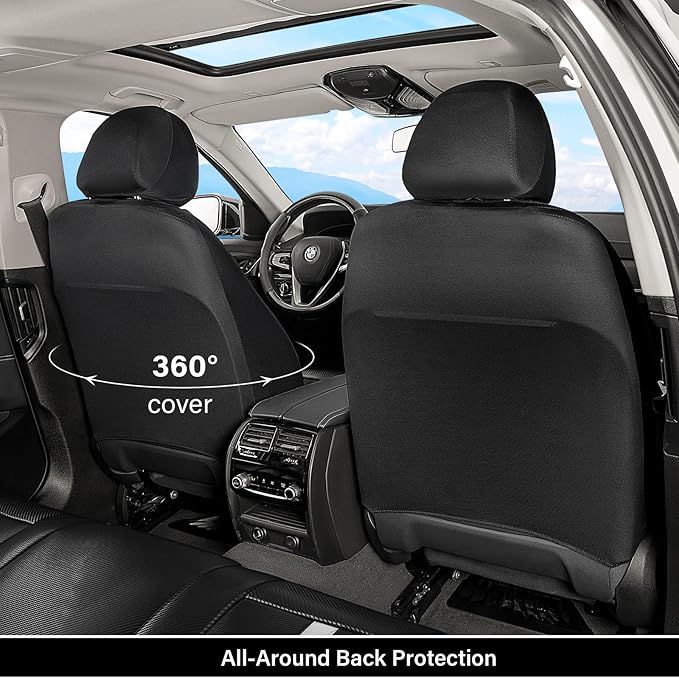 Coverado Leather Car Seat Covers Full Set & Carbon Fiber, Waterproof and Durable All Weather Protector, Universal Fit for SUV, Pickup Truck, Sedan, Automotive Vehicle Interior, Black&White