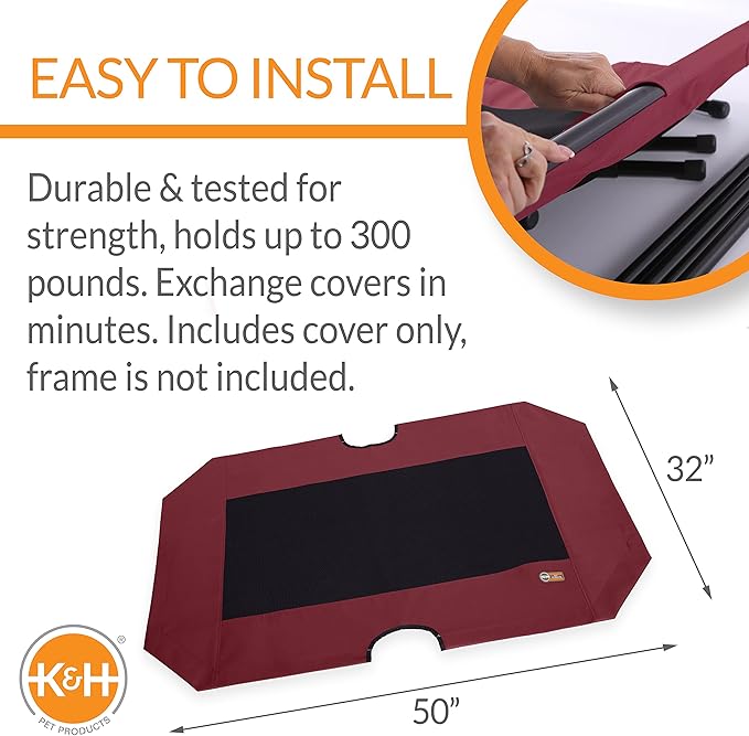 K&H Pet Products Original Pet Cot Replacement Cover (Cot Sold Separately) Red/Black X-Large 50 X 32 Inches