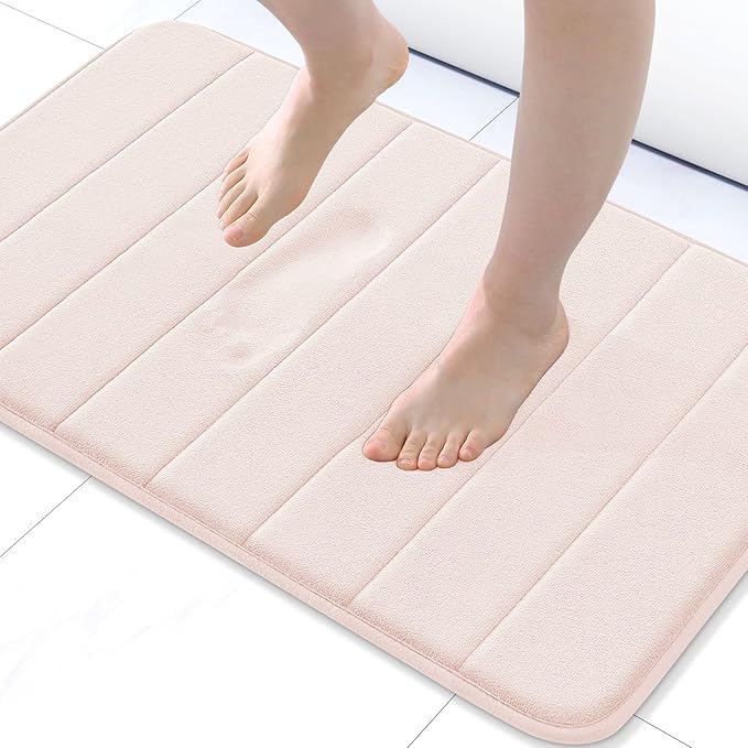 Buganda Memory Foam Bath Mat, 24" x 16", Ultra Soft and Non-Slip Bathroom Rugs, Water Absorbent and Machine Washable Bath Rug for Bathroom, Shower, and Tub, Pink