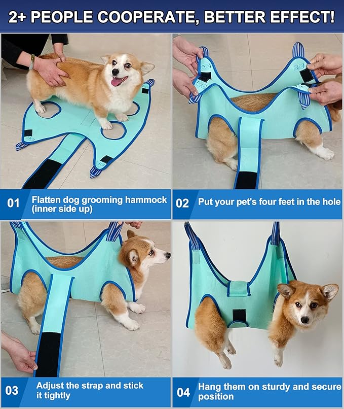 Kkiimatt Dog Grooming Hammock, Medium Dog Hanging Harness Holder for Nail Clipping, Nail Trimming Cutting Hammock, Grooming Sling Restraint Bag with Wide Strap Sewed