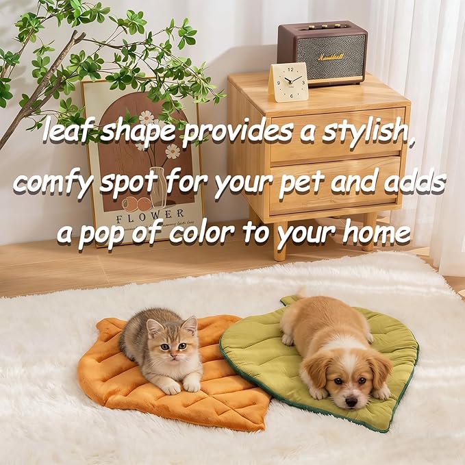 Self Warming Cat Bed 26''×20‘’ Leaf Shaped Soft Flannel Cotton Pet Mat Blanket Dog Mat for Indoor Bed Couch Sofa Floors Cat and Dog (Yellow)