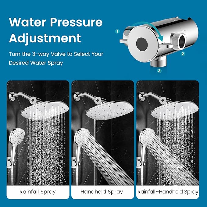 PWERAN 10" High Pressure Rain Shower Head with Handheld, Rainfall Shower Heads with 3-Mode Handheld Spray Combo, Detachable Hand Held Showerhead,71'' Hose and Holder for Kids, Pet & Elderly