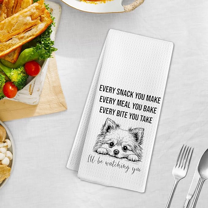 Pomeranian Dog Gifts Kitchen Towels, Pomeranian Dogs Gifts for Women Men, Funny Puppy Dog Lover Hand Dish Tea Towel for Kitchen Decor, Funny Every Snack You Make Hand Towels, 16x24 Inch