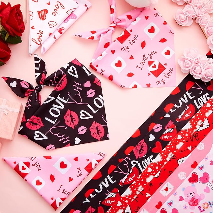 Abbylike 200 Pcs Valentine Dog Bandanas Bulk Red and Pink Bandanas for Dogs Triangle Kerchief Bibs Scarf Set for Pet Valentine Costume Photo Props Accessories Pet Shops Groomer Owner, 25 Styles