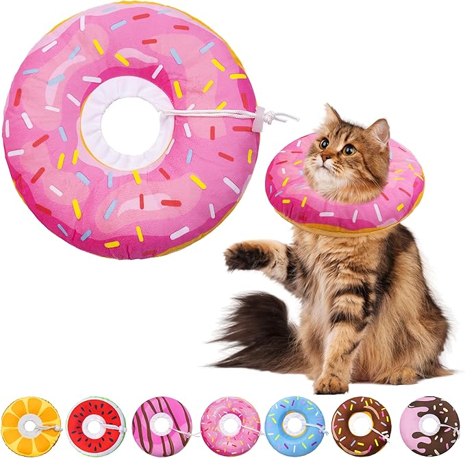 Seyezo Cat Cone Collar Soft, Adjustable Cat Recovery Collars Kitten Cones to Stop Licking, Cute Donut E Collar After Surgery, Elizabethan Recovery Protective Cones After Spay (Donut Pink, Large)