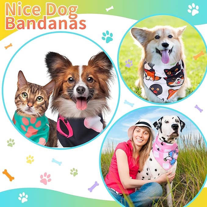 Huhumy 150 Pcs Paw Dog Bandanas Bulk Pet Bibs Colorful Triangle Scarf Pet Paw Bandanas for Medium Large Dogs Spring Summer Birthday Costume Decoration