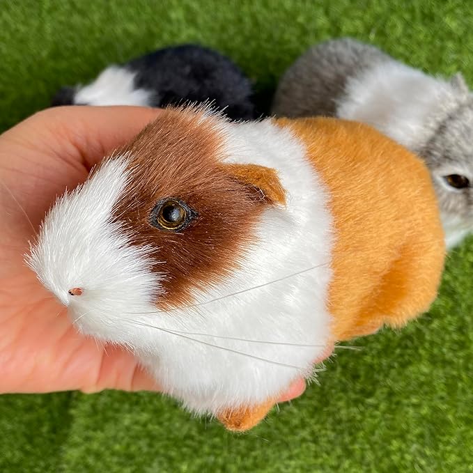 3 Pcs Assorted Color Realistic Hamster Figurines Plush Toys – Lifelike Guinea Pig Stuffed Animals, Home Decor, Kids Gift, Party Favors, Rodent Photo Props