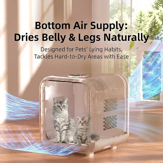 Ultra-Quiet Pet Dryer Box for Cats and Small Dogs - 360° Fast Drying, Adjustable Temperature, Transparent Design, Stress-Free Hands-Free Grooming Solution