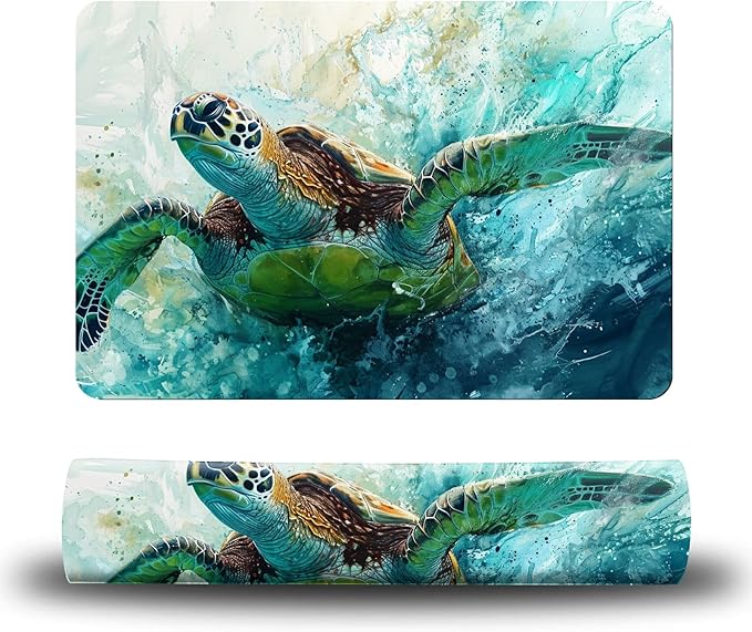 Dog Food Mat, 19.6" x 23.6" Absorbent Pet Feeding Mat for Food and Water, Waterproof Diatom Mud Pet Placemat with Non-Slip Rubber Backing, Cat Bowl Mat for Floors - Watercolor Turtle