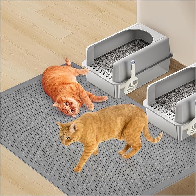 Large Cat Litter Mat 39x27 Inch XL, Waterproof Litter Box Mat with Raised Edges & Textured Surface, Rubber Litter Catcher Mat Washable, Easy Clean Kitty Litter Mat for Multiple Cats