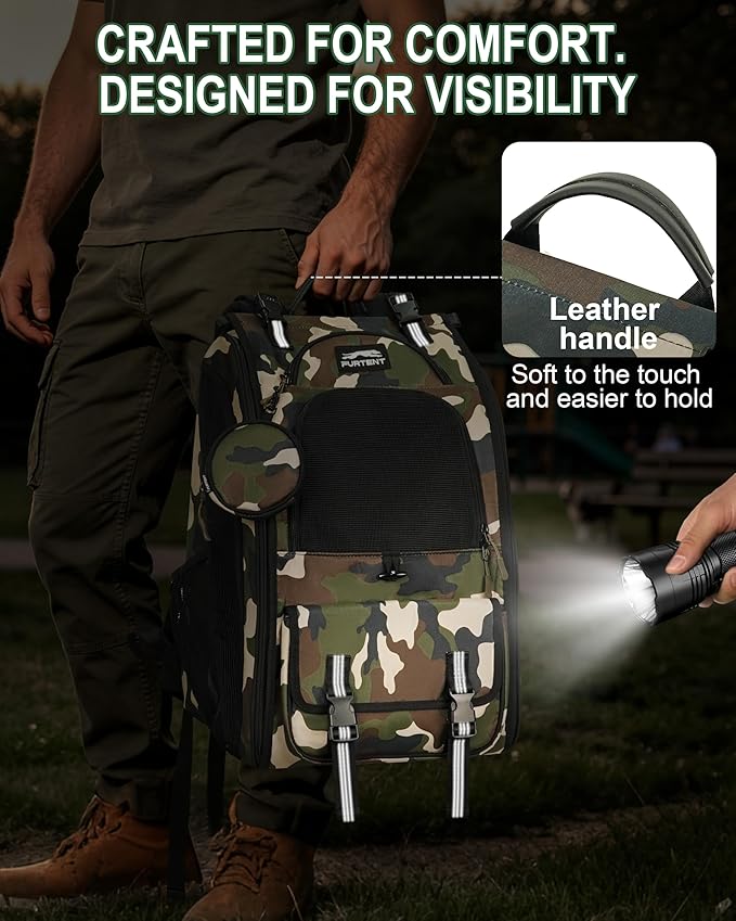 Dog Backpack Carrier with Ergonomic Support, Padded Straps and Ventilation, Hiking Pet Backpack with Safety Tethers, Reflective Trim and Waist Support, Up to 22lbs