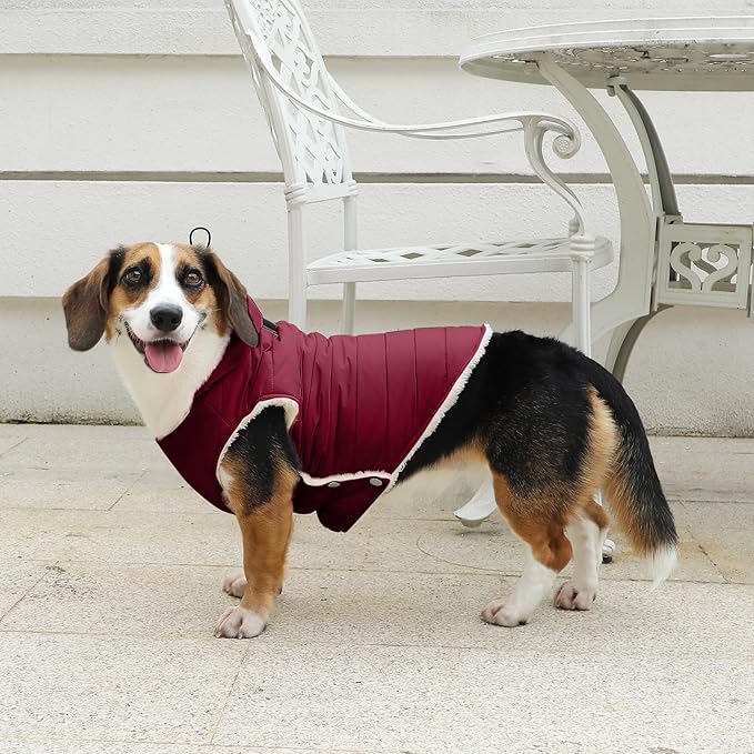 Vecomfy Fleece Lining Dog Hoodie with Harness Built in,Extra Warm Large Dog Jacket in Winter Doggie Coats with Drawstring Hooded,Red XXXL