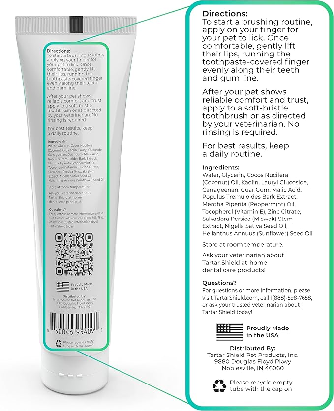 Tartar Shield® Pro Care Natural Coconut Dental Kit for Dogs & Cats, VOHC Accepted, Toothpaste with Toothbrush & Finger Brush, Clinically Proven Plaque, Tartar & Halitosis Reduction, 3 oz.