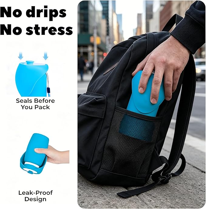 Portable Collapsible Dog Water Bottle - 550ml, Large Wide-Mouth Drinking Bowl, Ideal for Small and Large Dogs on Walks and Outdoor Activities (Blue)