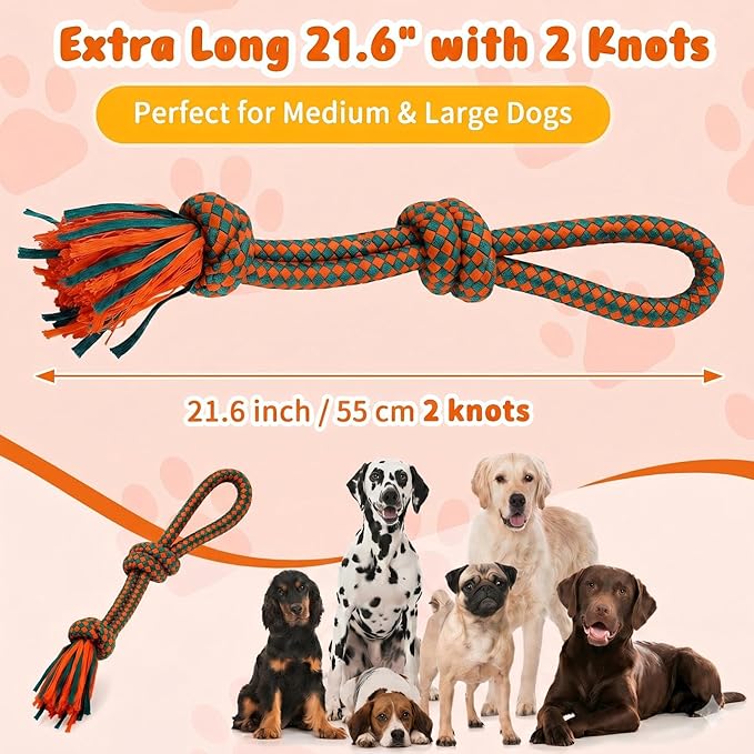 Interactive Dog Rope Toy for Large & Medium Dogs Durable Tug of War Toy for Training, Boredom Relief & Teeth Cleaning, Safe Ultra-Fiber Chew Toy for Daily Play (Small)