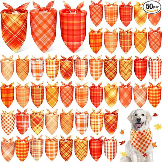 Abbylike 50 Pcs Orange Plaid Dog Bandanas Bulk Check Pattern Bandanas for Dogs Triangle Kerchief Bib Scarf Set for Pet Party Costume Photo Props Accessories Pet Shops, 25 Styles (25.6 x 17.7 x 17.7)