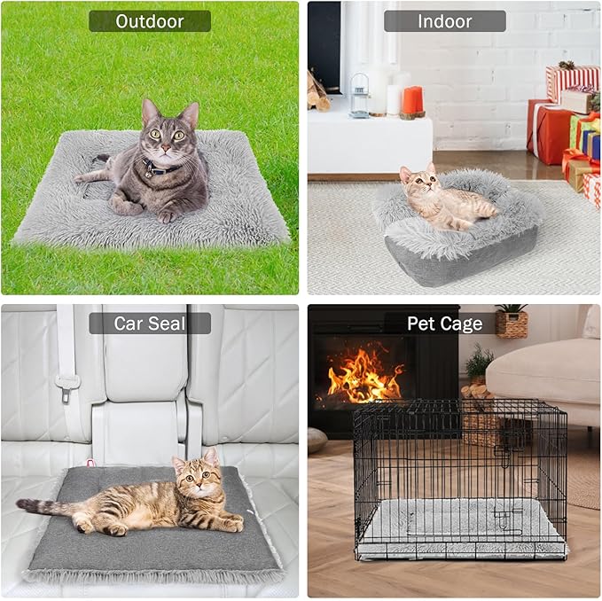 SCENEREAL Self Warming Cat Bed Self Heating Cat Dog Mat, 2 in 1 Soft Plush Washable Pet Pad for Indoor Outdoor, 28" x 24"