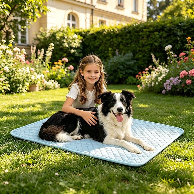 SOMOYA Dogs Cooling Mat (Q-Max>0.45) Upgrade Cooling Pad Non-Slip Dog Bed Mats Blanket Sleeping Kennel Mat,Washable Ice Silk Sleep Mat Pad Breathable for Large Dogs Cats Small
