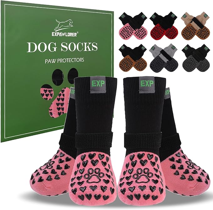 EXPAWLORER Anti Slip Dog Socks to Prevent Licking Paws - Dog Shoes for Hot Pavement, Dog Boots & Paw Protectors, Dog Booties for Hardwood Floors, Small Medium Large Senior Dogs