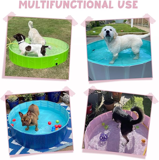 Furrybaby Foldable Dog Pool 32", Hard Plastic Kiddie Pool for Dogs, Collapsible Dog Pool with Rigid PP Core, Non-Slip PVC, Durable Pet Bath Tub for Indoor/Outdoor Backyard, Pink