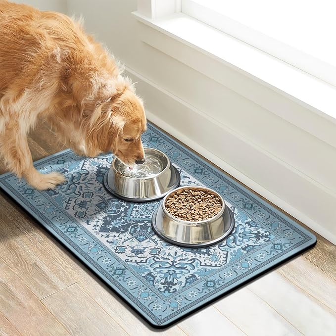 Pet Feeding Mat for Floors Waterproof Dog Mat for Food and Water Absorbent Quick Dry Non Slip mat for Cat Bowls