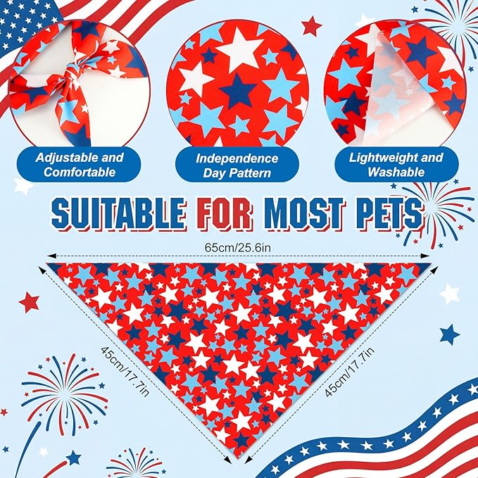 Abbylike 100 Pcs Patriotic Dog Bandanas Bulk 4th of July Bandanas for Dogs Star Triangle Kerchief Bib Scarf Set for Pet Independence Day 250th Anniversary Party Costume, 25 Styles(25.6 x 17.7 x 17.7)