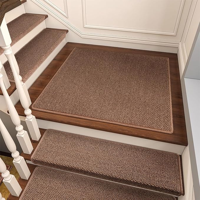 Brakki Bullnose Carpet Stair Treads, Non Slip Landing Mat for Wooden Steps Indoor, Soft Stair Rugs for Pets, Indoor Doormat for Kitchen Bathroom, Washable, 30"x30" 1pc, Brown