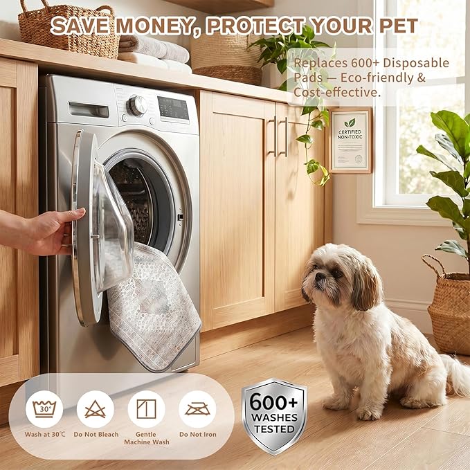 Washable Pee Pads for Dogs and Cats, 2 Pack Absorbent Thick Reusable Training Dog Pet Puppy Pads, Waterproof & Non-Slip Whelping Pads for Potty Training, Whelping, Playpen, Crate, Prevents Leakage