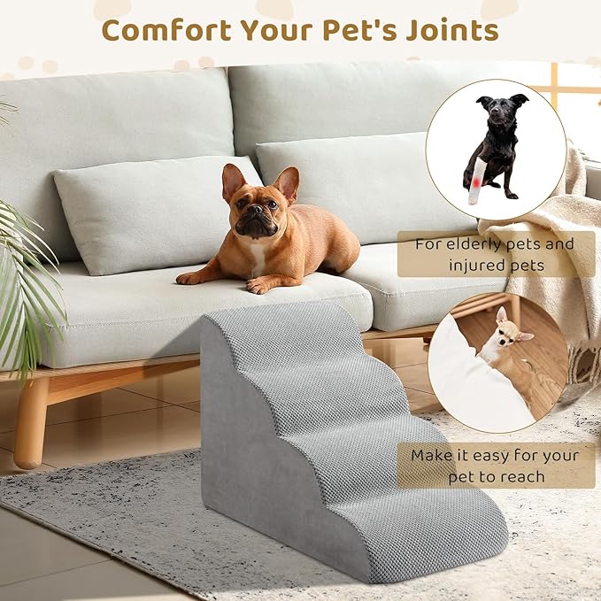 Dog Stairs for Small Dogs and Cats, Dog Stairs for Bed, 4-Step Dog Ramp, Non-Slip Sturdy Pet Steps for Small Dogs & Cats
