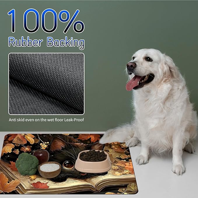 Dog Food Mat, 19.6" x 23.6" Absorbent Pet Feeding Mat for Food and Water, Waterproof Diatom Mud Pet Placemat with Non-Slip Rubber Backing, Easy Clean Cat Bowl Mat for Floors - Galaxy Rose